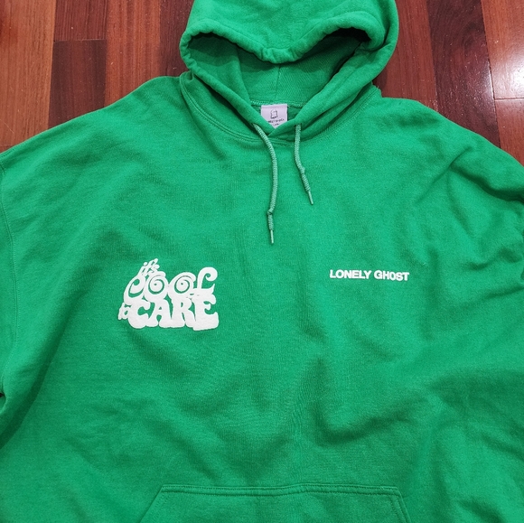 Lonely Ghost Cool To Care Swirly Heavyweight Hoodie Sweatshirt | Green | … - Picture 8 of 11